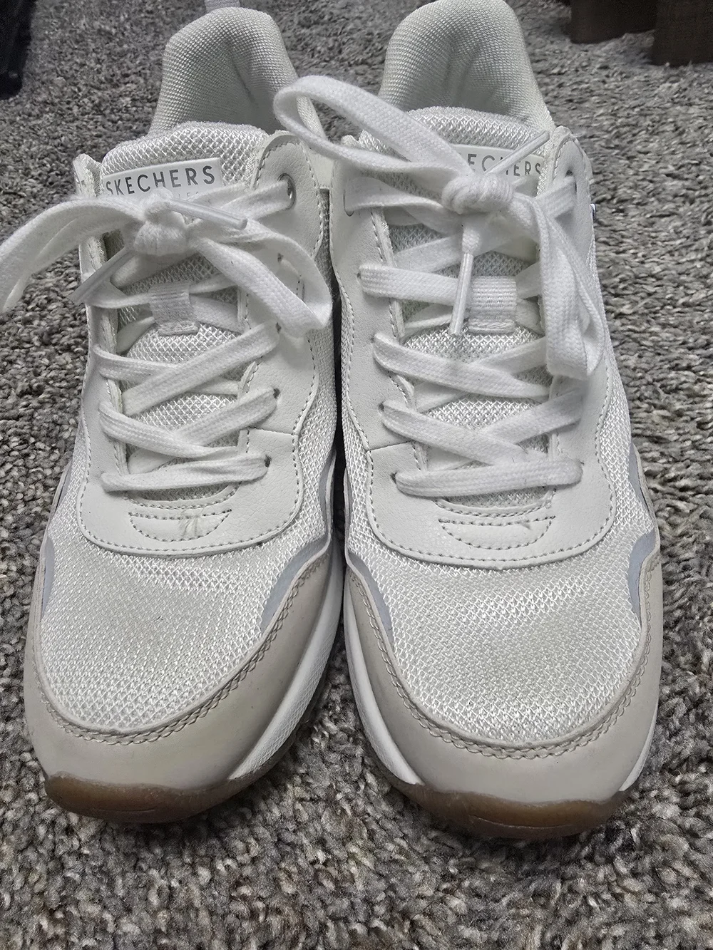 Skechers Women's White Mesh and Faux-Suede Sneakers